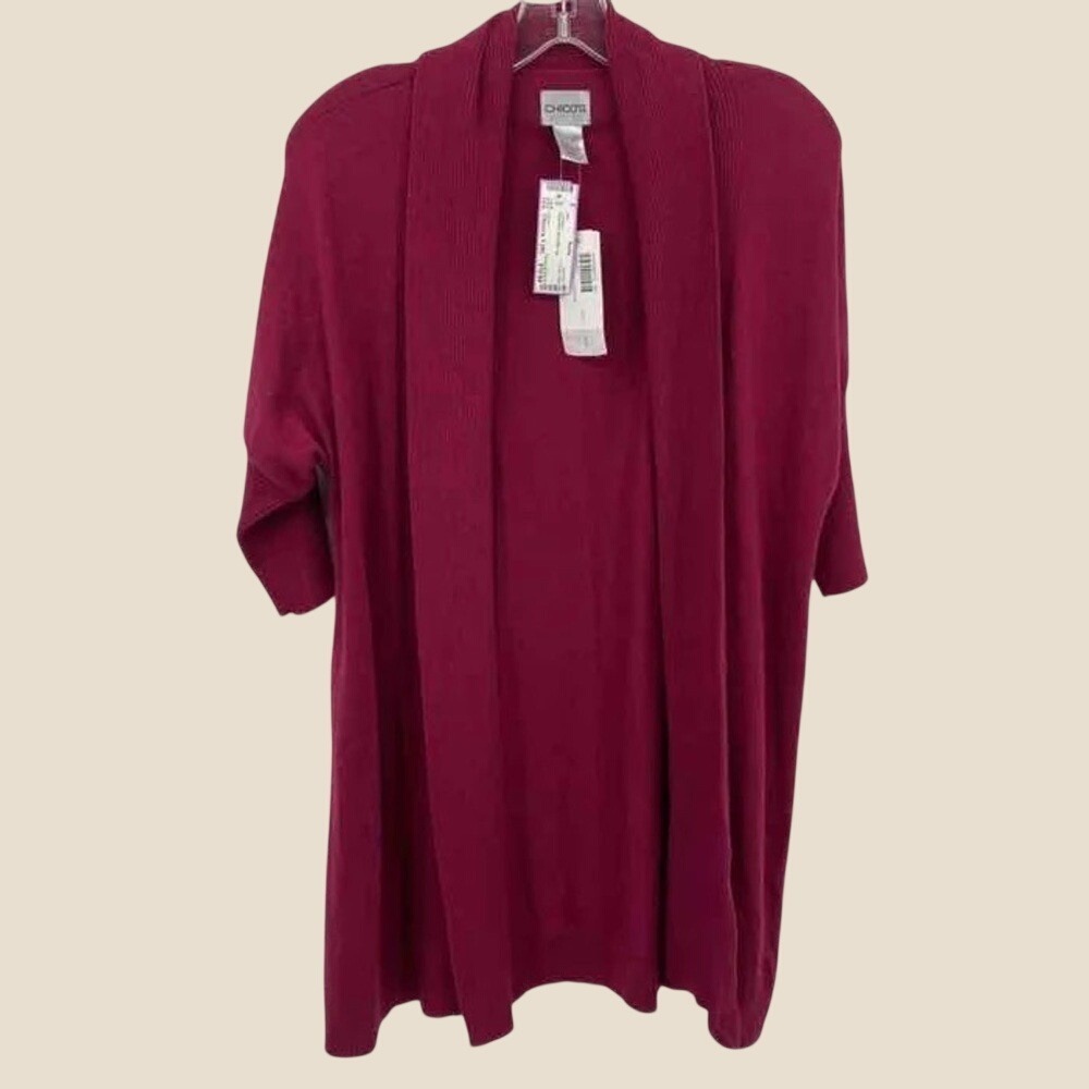 Chico's New Size 1 US M Luxe Drape Cardigan Angola Rabbit Hair Red Short Sleeves